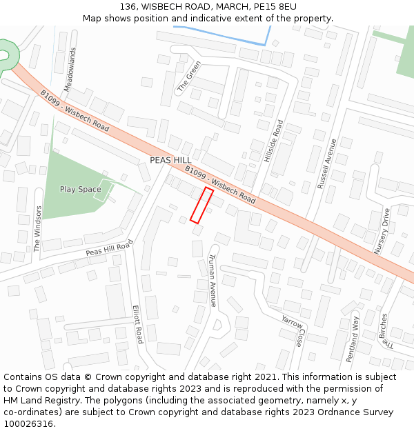 136, WISBECH ROAD, MARCH, PE15 8EU: Location map and indicative extent of plot