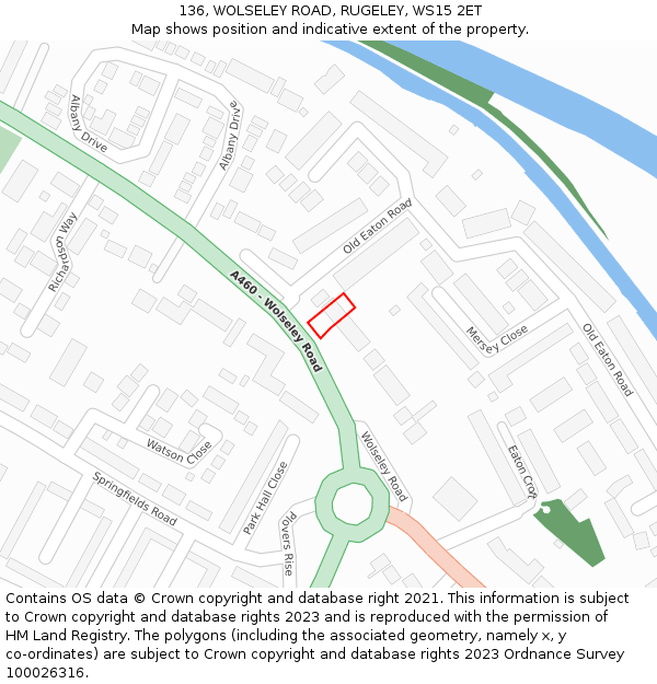 136, WOLSELEY ROAD, RUGELEY, WS15 2ET: Location map and indicative extent of plot