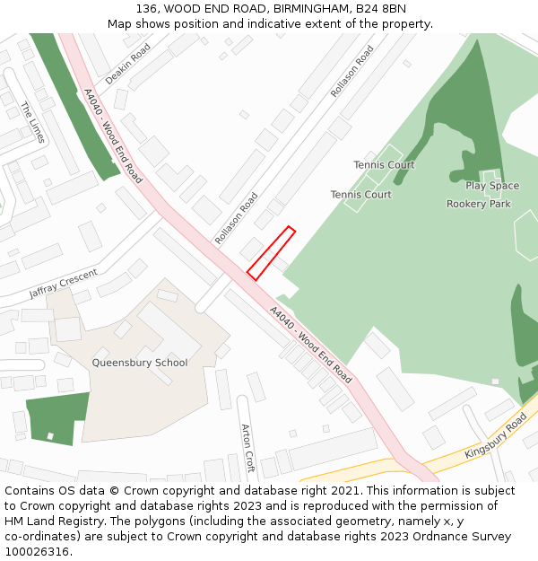 136, WOOD END ROAD, BIRMINGHAM, B24 8BN: Location map and indicative extent of plot