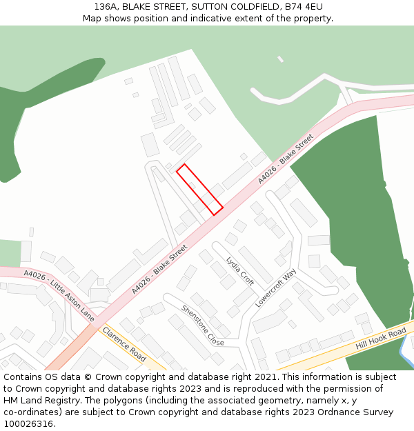 136A, BLAKE STREET, SUTTON COLDFIELD, B74 4EU: Location map and indicative extent of plot