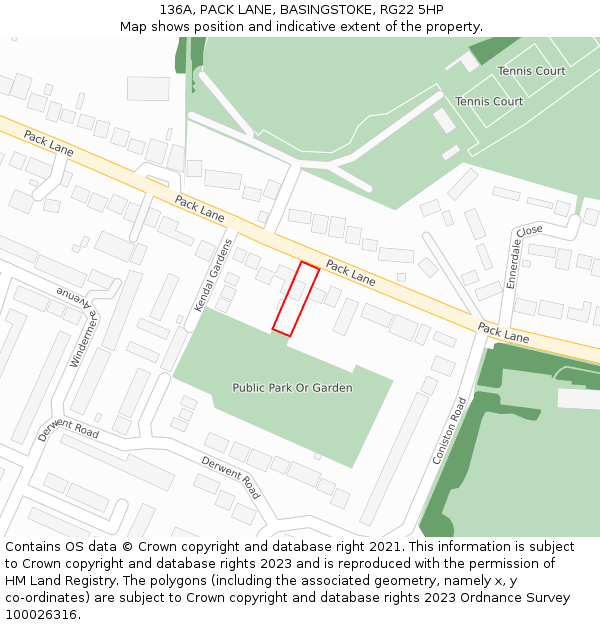 136A, PACK LANE, BASINGSTOKE, RG22 5HP: Location map and indicative extent of plot