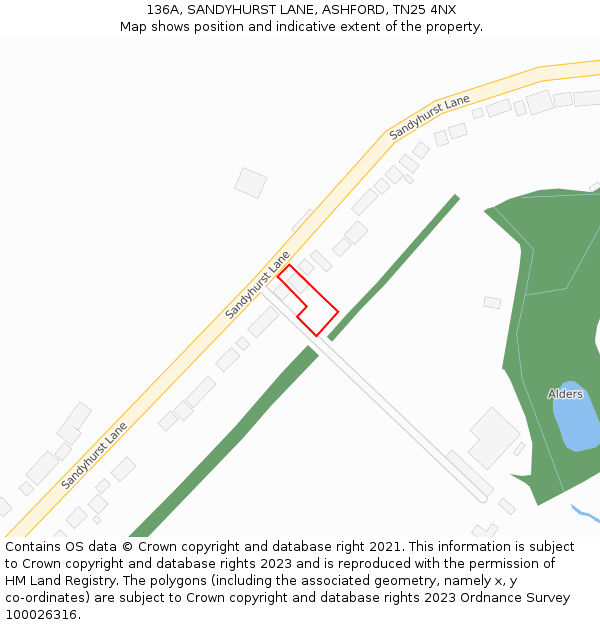 136A, SANDYHURST LANE, ASHFORD, TN25 4NX: Location map and indicative extent of plot