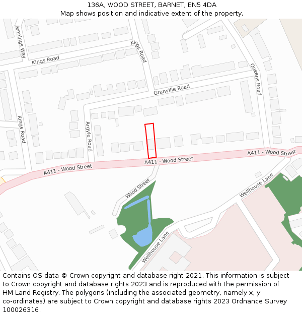 136A, WOOD STREET, BARNET, EN5 4DA: Location map and indicative extent of plot