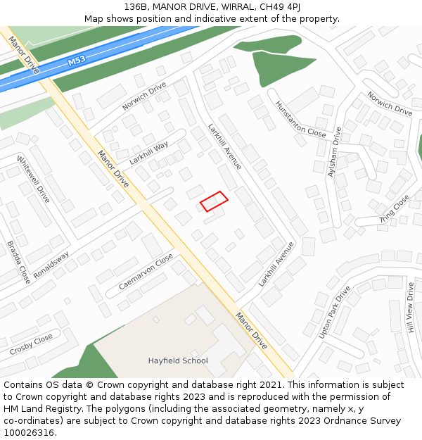 136B, MANOR DRIVE, WIRRAL, CH49 4PJ: Location map and indicative extent of plot