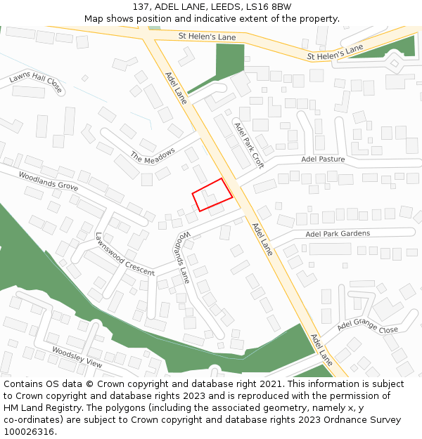 137, ADEL LANE, LEEDS, LS16 8BW: Location map and indicative extent of plot