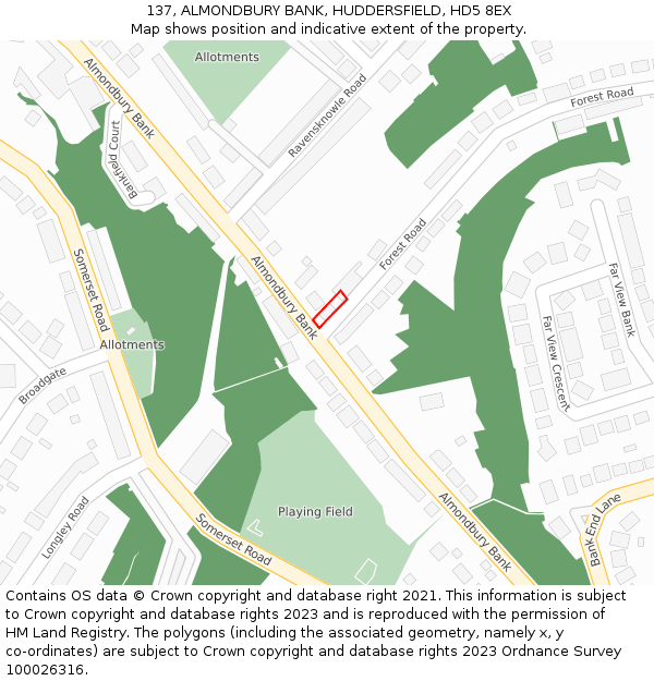 137, ALMONDBURY BANK, HUDDERSFIELD, HD5 8EX: Location map and indicative extent of plot