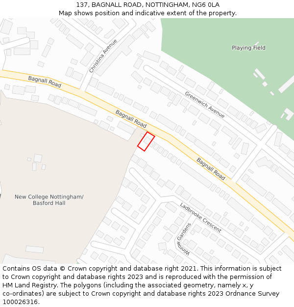 137, BAGNALL ROAD, NOTTINGHAM, NG6 0LA: Location map and indicative extent of plot