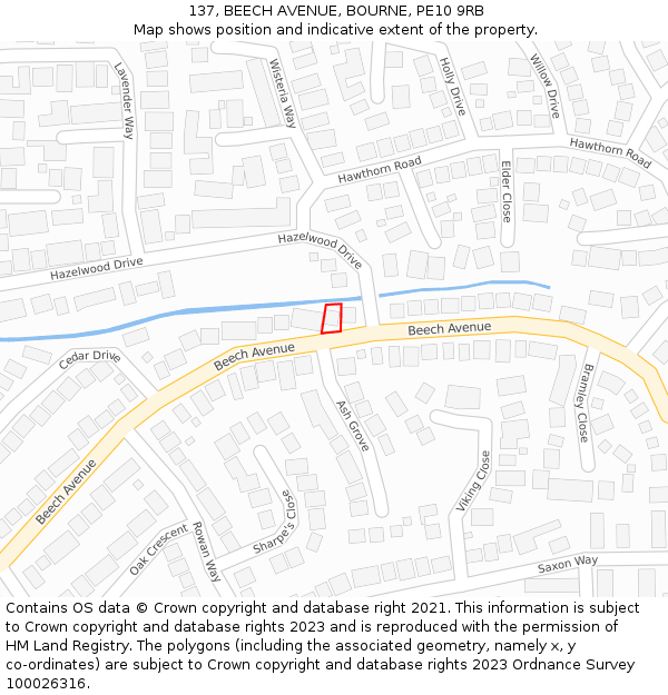 137, BEECH AVENUE, BOURNE, PE10 9RB: Location map and indicative extent of plot