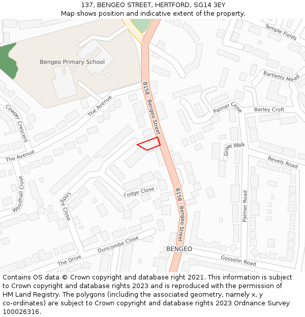 137, BENGEO STREET, HERTFORD, SG14 3EY: Location map and indicative extent of plot