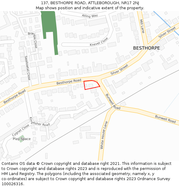 137, BESTHORPE ROAD, ATTLEBOROUGH, NR17 2NJ: Location map and indicative extent of plot