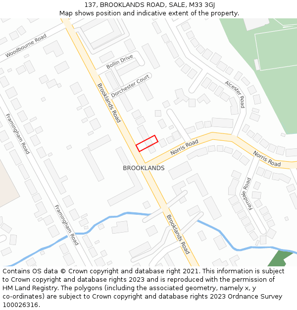 137, BROOKLANDS ROAD, SALE, M33 3GJ: Location map and indicative extent of plot