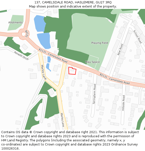 137, CAMELSDALE ROAD, HASLEMERE, GU27 3RQ: Location map and indicative extent of plot