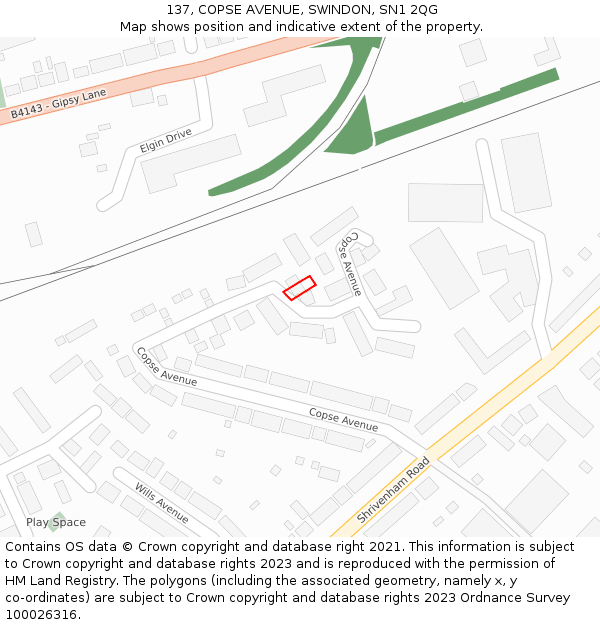 137, COPSE AVENUE, SWINDON, SN1 2QG: Location map and indicative extent of plot