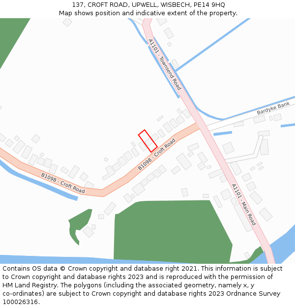 137, CROFT ROAD, UPWELL, WISBECH, PE14 9HQ: Location map and indicative extent of plot