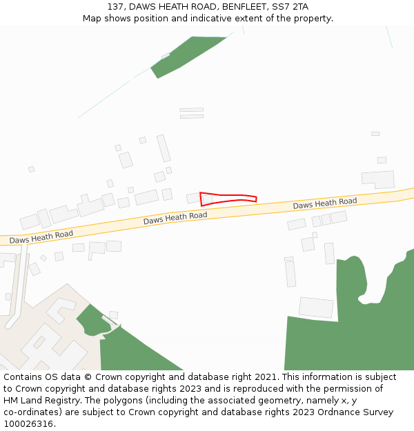137, DAWS HEATH ROAD, BENFLEET, SS7 2TA: Location map and indicative extent of plot