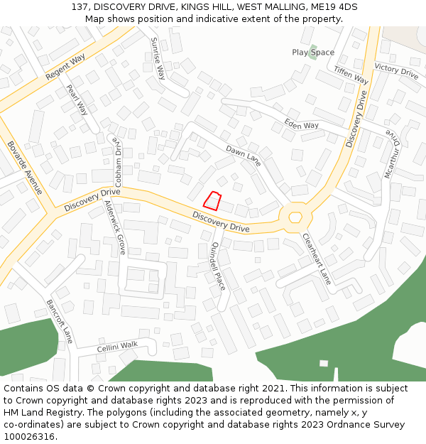 137, DISCOVERY DRIVE, KINGS HILL, WEST MALLING, ME19 4DS: Location map and indicative extent of plot