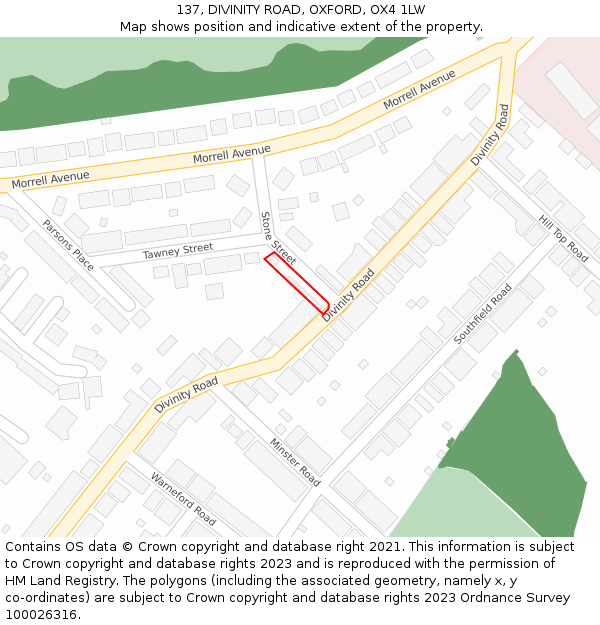 137, DIVINITY ROAD, OXFORD, OX4 1LW: Location map and indicative extent of plot