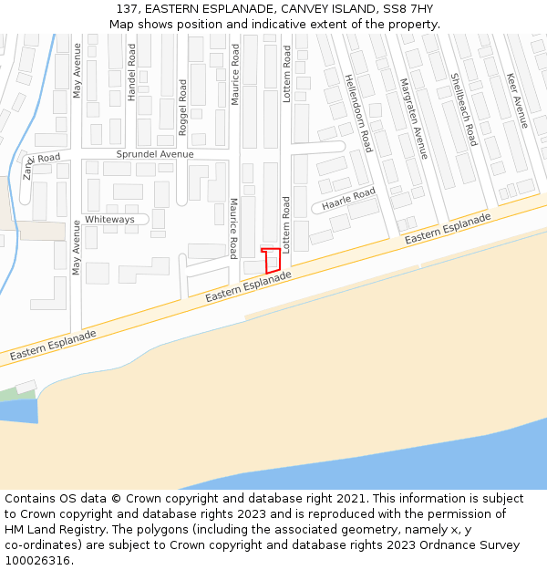 137, EASTERN ESPLANADE, CANVEY ISLAND, SS8 7HY: Location map and indicative extent of plot