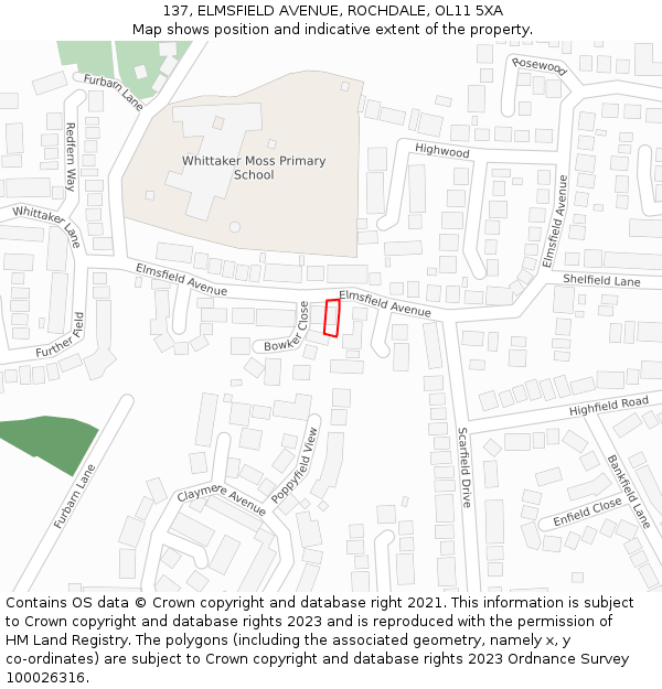 137, ELMSFIELD AVENUE, ROCHDALE, OL11 5XA: Location map and indicative extent of plot