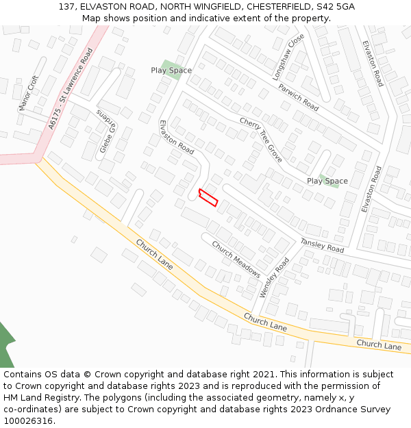 137, ELVASTON ROAD, NORTH WINGFIELD, CHESTERFIELD, S42 5GA: Location map and indicative extent of plot