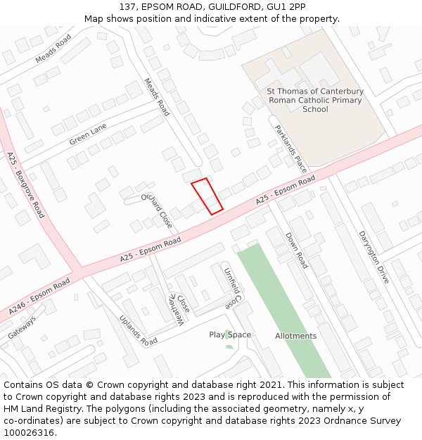 137, EPSOM ROAD, GUILDFORD, GU1 2PP: Location map and indicative extent of plot