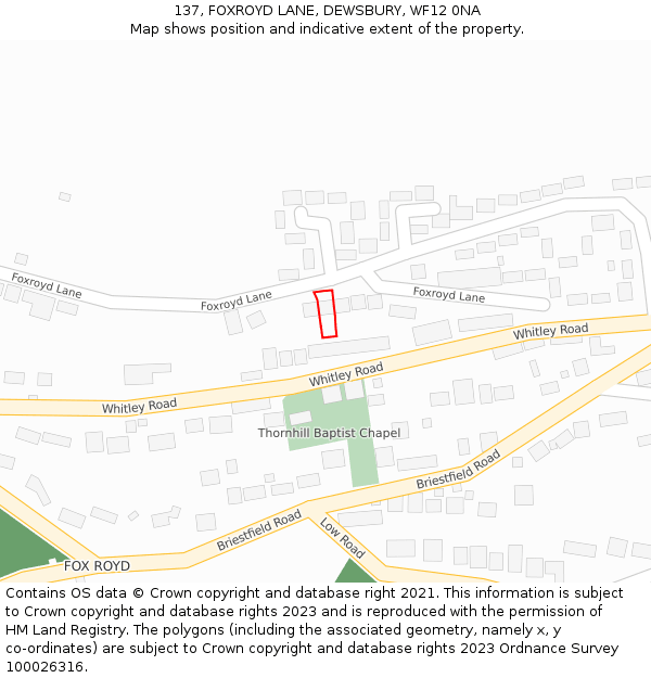 137, FOXROYD LANE, DEWSBURY, WF12 0NA: Location map and indicative extent of plot