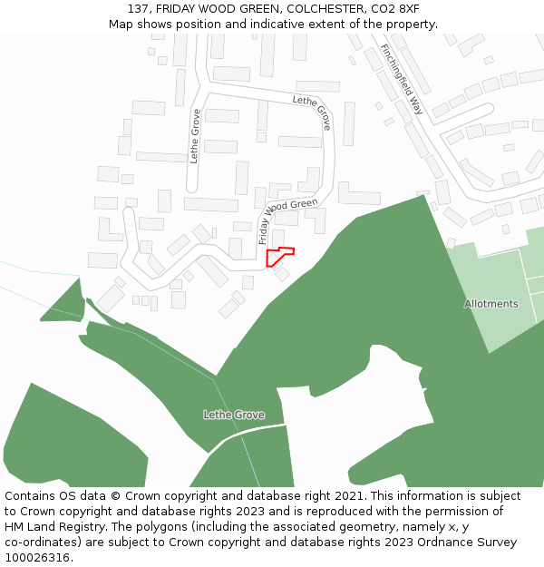 137, FRIDAY WOOD GREEN, COLCHESTER, CO2 8XF: Location map and indicative extent of plot
