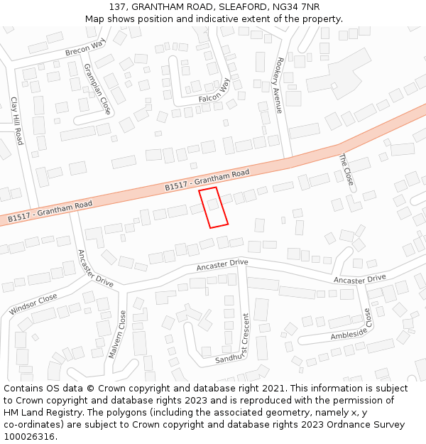 137, GRANTHAM ROAD, SLEAFORD, NG34 7NR: Location map and indicative extent of plot