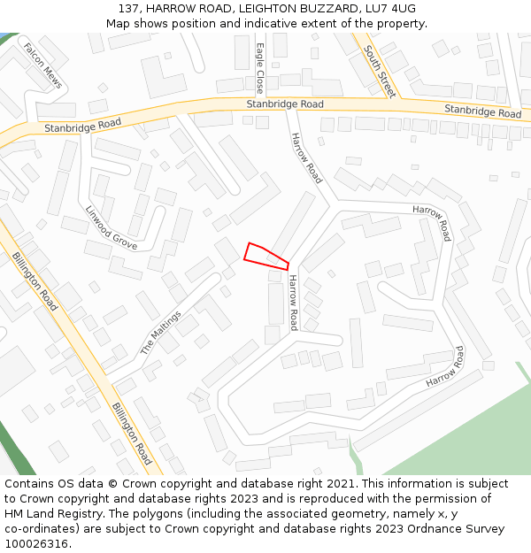 137, HARROW ROAD, LEIGHTON BUZZARD, LU7 4UG: Location map and indicative extent of plot
