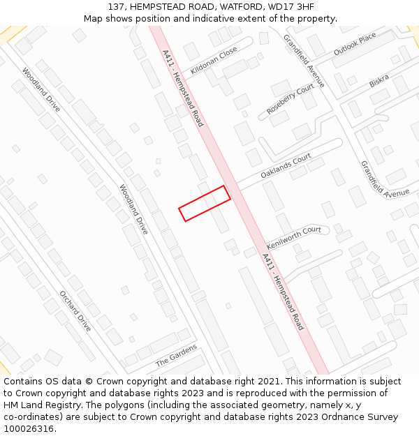 137, HEMPSTEAD ROAD, WATFORD, WD17 3HF: Location map and indicative extent of plot