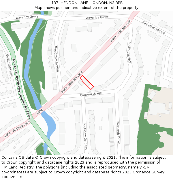 137, HENDON LANE, LONDON, N3 3PR: Location map and indicative extent of plot