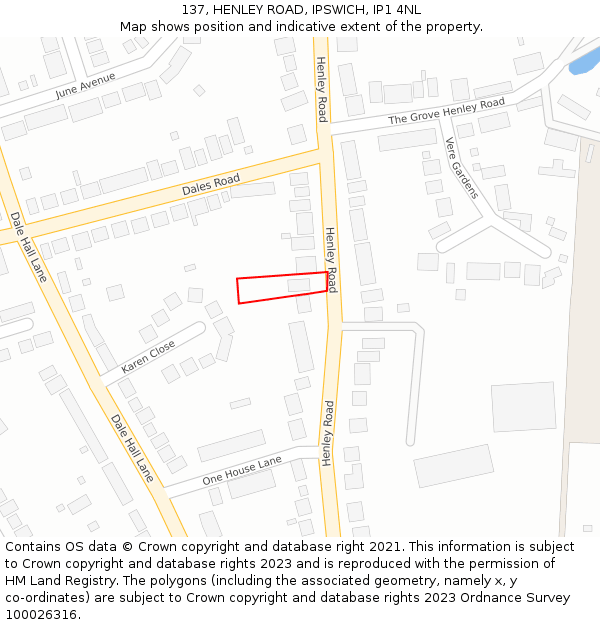 137, HENLEY ROAD, IPSWICH, IP1 4NL: Location map and indicative extent of plot