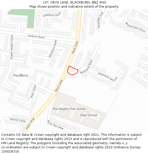 137, HEYS LANE, BLACKBURN, BB2 4NG: Location map and indicative extent of plot