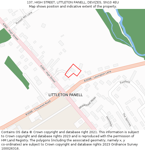 137, HIGH STREET, LITTLETON PANELL, DEVIZES, SN10 4EU: Location map and indicative extent of plot