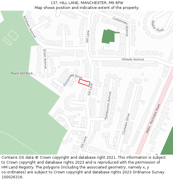137, HILL LANE, MANCHESTER, M9 6PW: Location map and indicative extent of plot