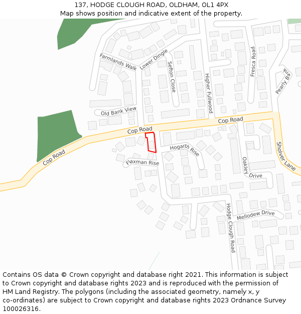 137, HODGE CLOUGH ROAD, OLDHAM, OL1 4PX: Location map and indicative extent of plot