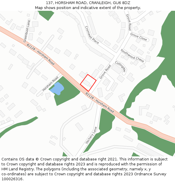 137, HORSHAM ROAD, CRANLEIGH, GU6 8DZ: Location map and indicative extent of plot