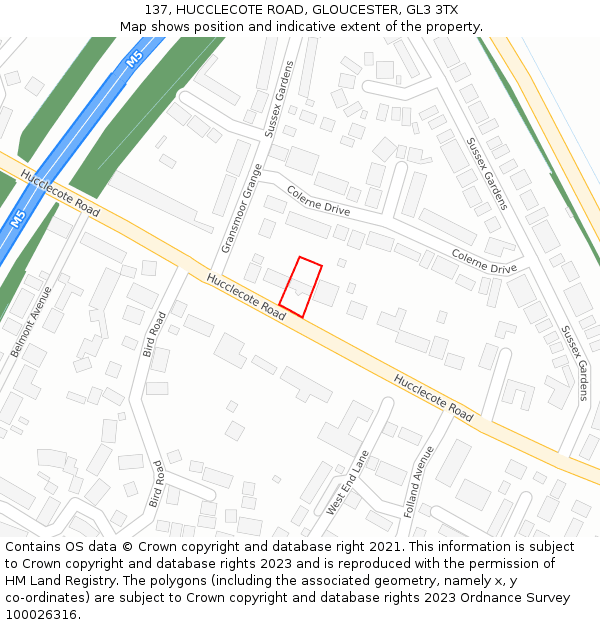 137, HUCCLECOTE ROAD, GLOUCESTER, GL3 3TX: Location map and indicative extent of plot