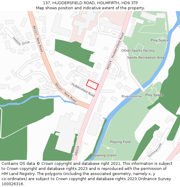 137, HUDDERSFIELD ROAD, HOLMFIRTH, HD9 3TP: Location map and indicative extent of plot