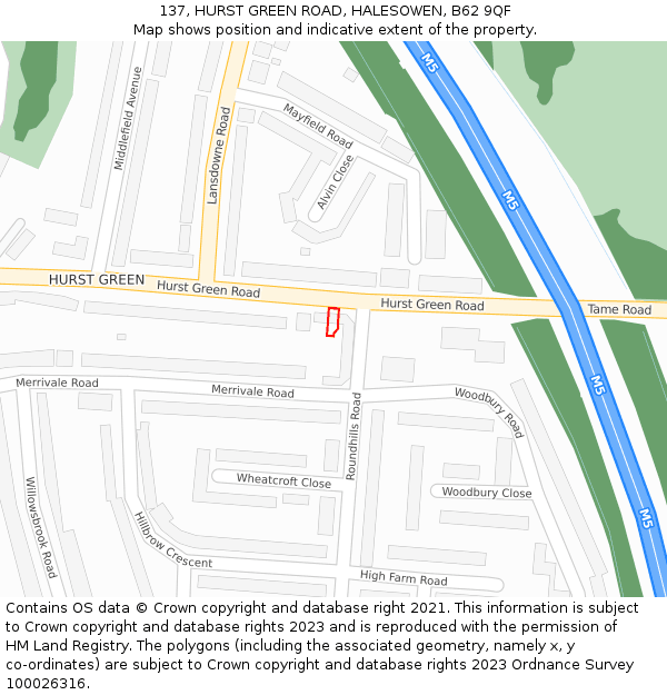 137, HURST GREEN ROAD, HALESOWEN, B62 9QF: Location map and indicative extent of plot