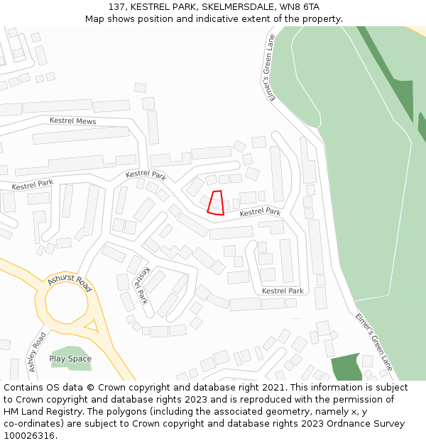 137, KESTREL PARK, SKELMERSDALE, WN8 6TA: Location map and indicative extent of plot