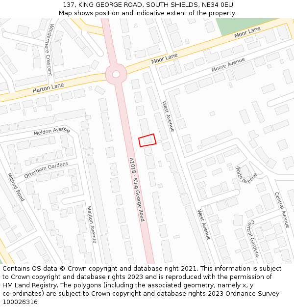 137, KING GEORGE ROAD, SOUTH SHIELDS, NE34 0EU: Location map and indicative extent of plot