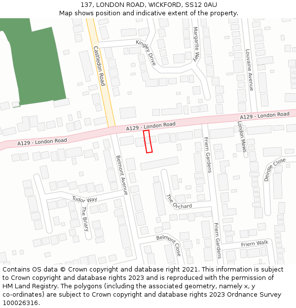 137, LONDON ROAD, WICKFORD, SS12 0AU: Location map and indicative extent of plot