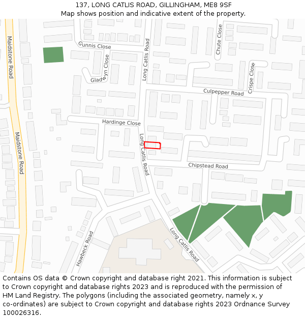 137, LONG CATLIS ROAD, GILLINGHAM, ME8 9SF: Location map and indicative extent of plot