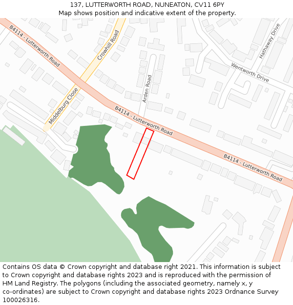 137, LUTTERWORTH ROAD, NUNEATON, CV11 6PY: Location map and indicative extent of plot