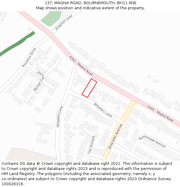 137, MAGNA ROAD, BOURNEMOUTH, BH11 9NE: Location map and indicative extent of plot