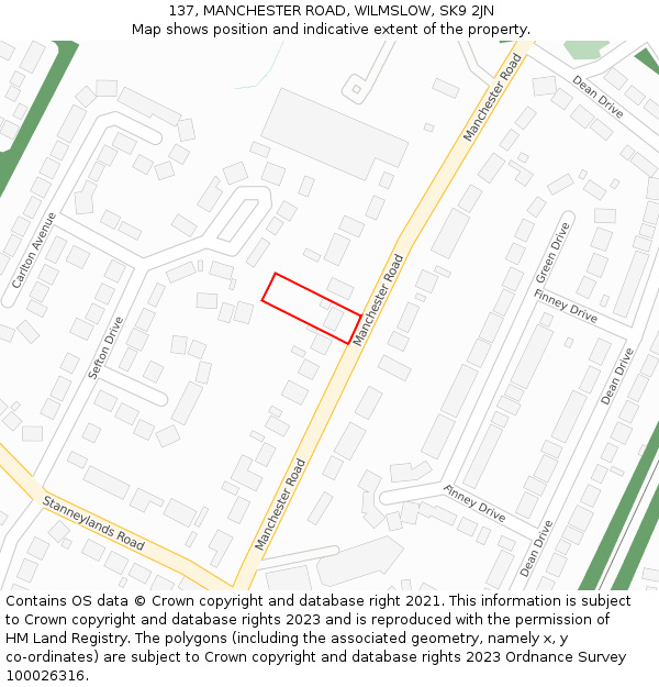 137, MANCHESTER ROAD, WILMSLOW, SK9 2JN: Location map and indicative extent of plot