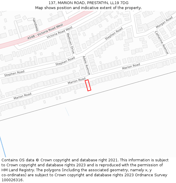 137, MARION ROAD, PRESTATYN, LL19 7DG: Location map and indicative extent of plot