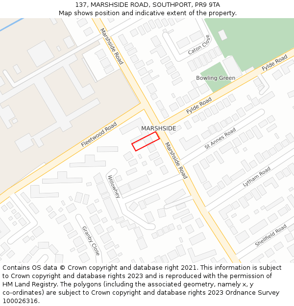 137, MARSHSIDE ROAD, SOUTHPORT, PR9 9TA: Location map and indicative extent of plot