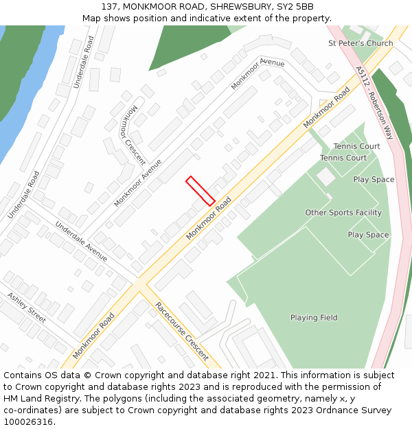 137, MONKMOOR ROAD, SHREWSBURY, SY2 5BB: Location map and indicative extent of plot